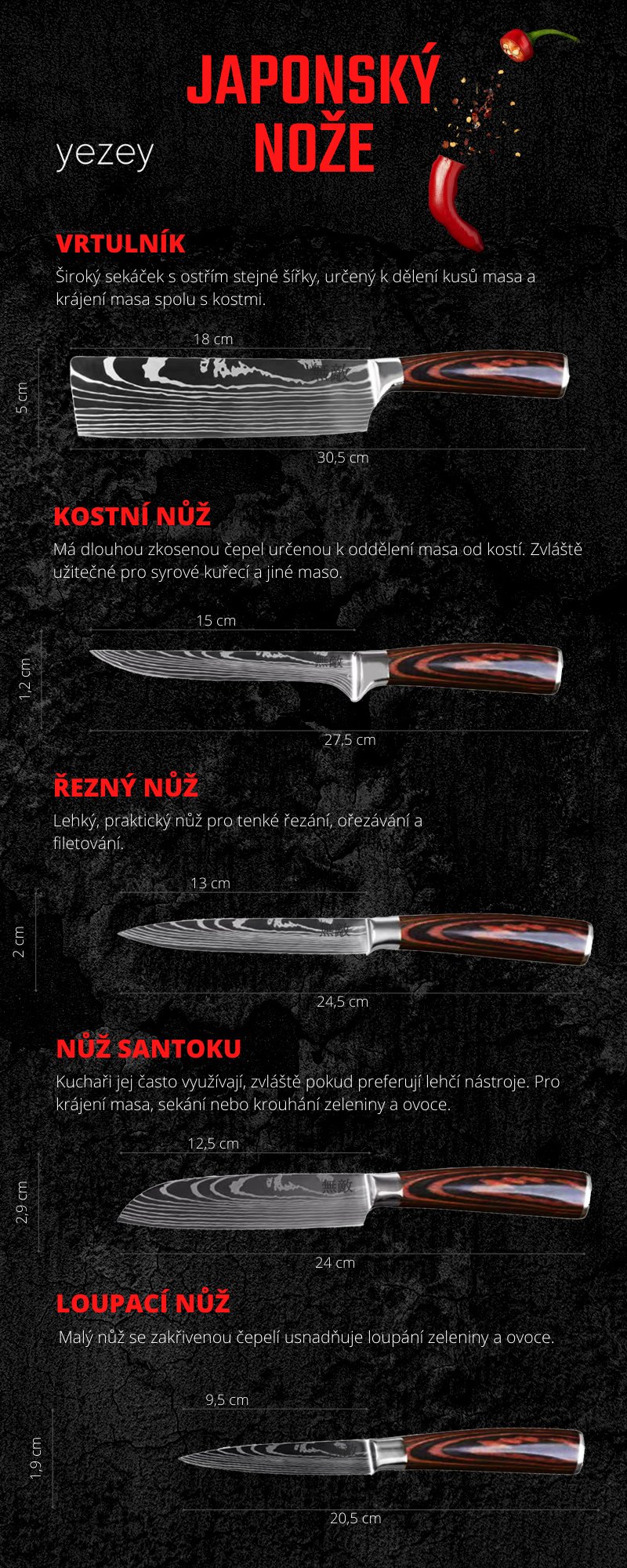 Sada japonských nožů 10 ks. Muteki